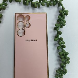 قاب سیلیکونی صورتی دور طلایی سامسونگ S23 ultra کد 3243